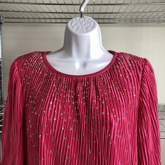 Vintage Gilberti Pink Sequin Pleated Midi Dress Size 12 Special Occasion 80’s - Picture 7 of 12